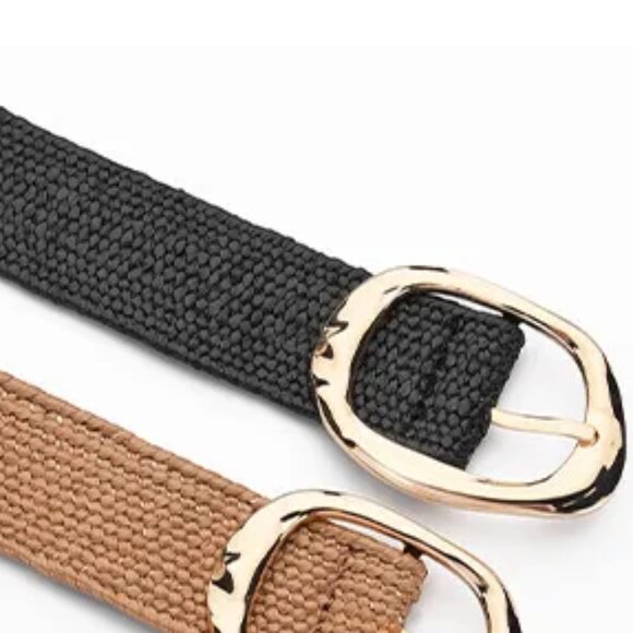 2/$30 Black Woven Belt with Gold Buckle Adjustable Stylish Waist Accessory Women - Picture 4 of 5